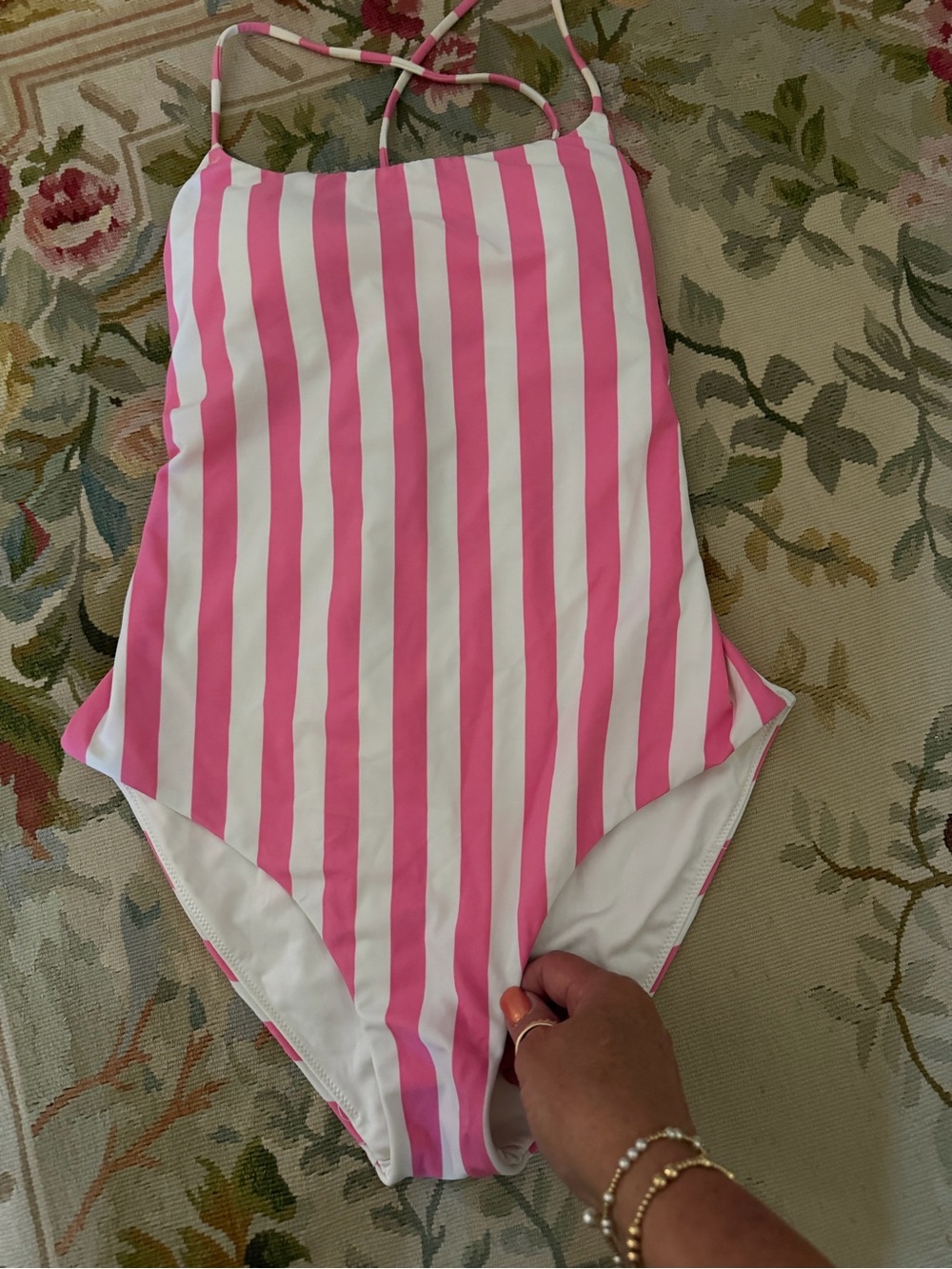 Victoria's Secret Pink and White Striped One-Piece Swimwear